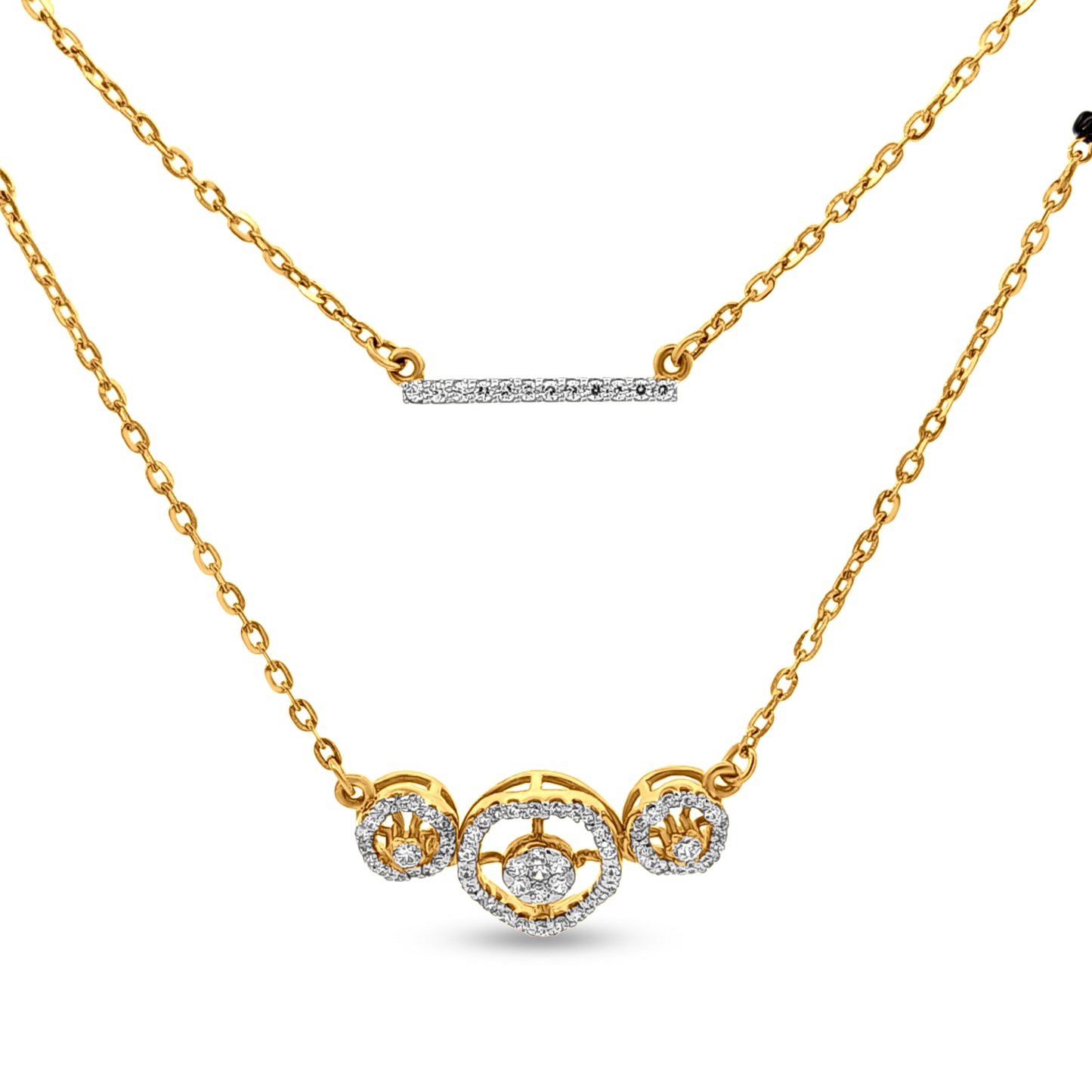 Anvi 18K Yellow Gold Layered Bar and Triple Round Motif Mangalsutra