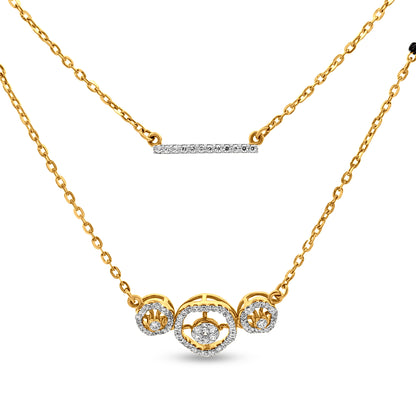 Anvi 18K Yellow Gold Layered Bar and Triple Round Motif Mangalsutra