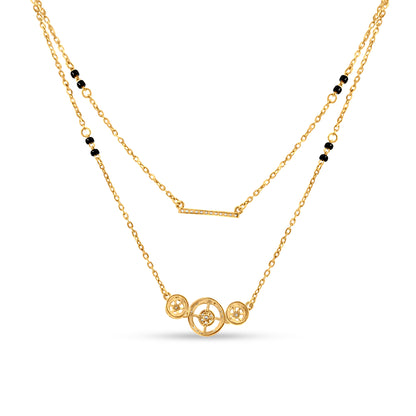 Anvi 18K Yellow Gold Layered Bar and Triple Round Motif Mangalsutra