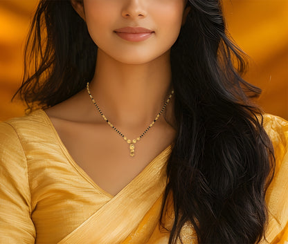 Kusum 22K Gold Minimalistic Black Beads Onyx Chain Mangalsutra