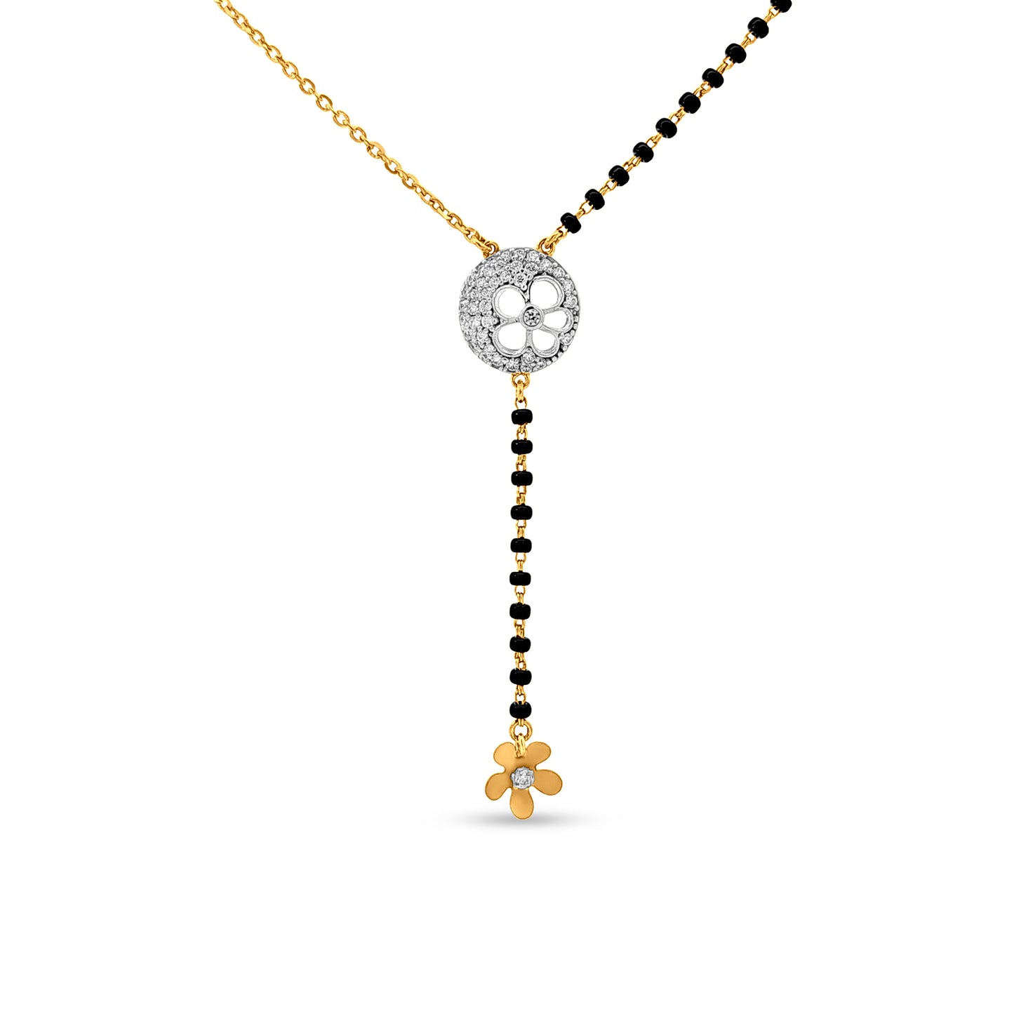 Chitvan 22K Gold Mangalsutra with Black Beads and Diamond Motif