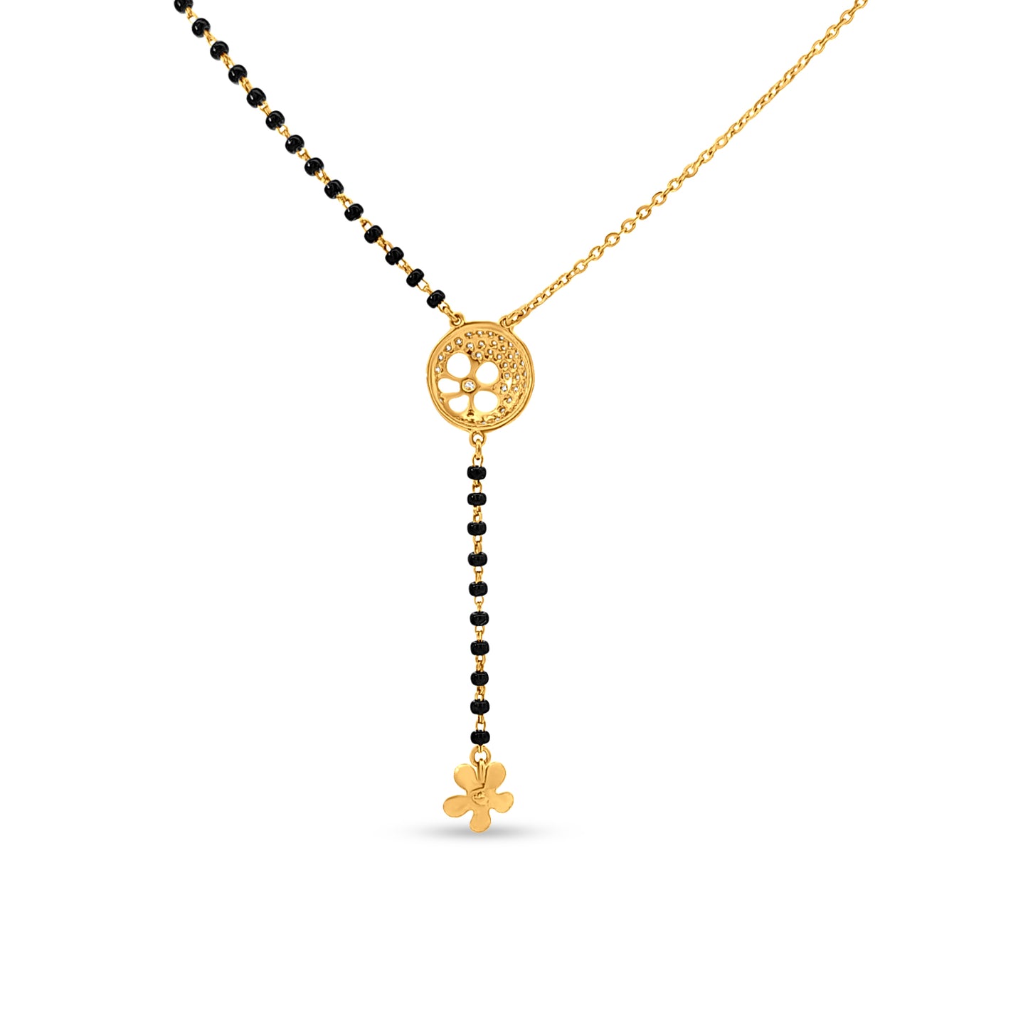 Chitvan 22K Gold Mangalsutra with Black Beads and Diamond Motif
