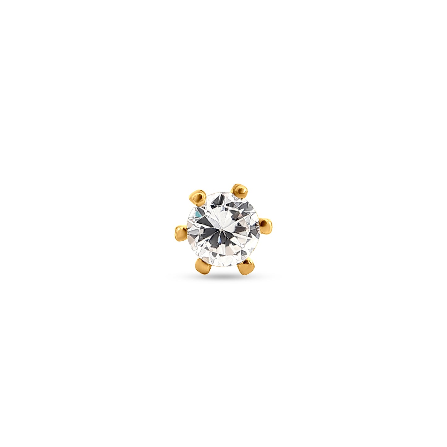 Swarn Sundari: 22k Yellow Gold White Stone Nose Pin