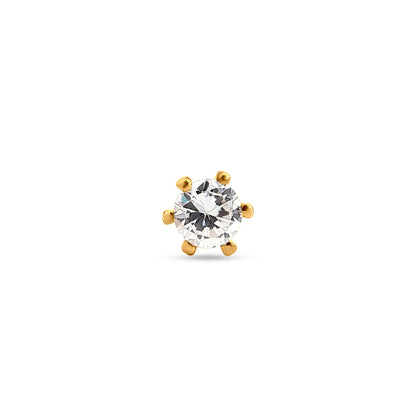 Swarn Sundari: 22k Yellow Gold White Stone Nose Pin