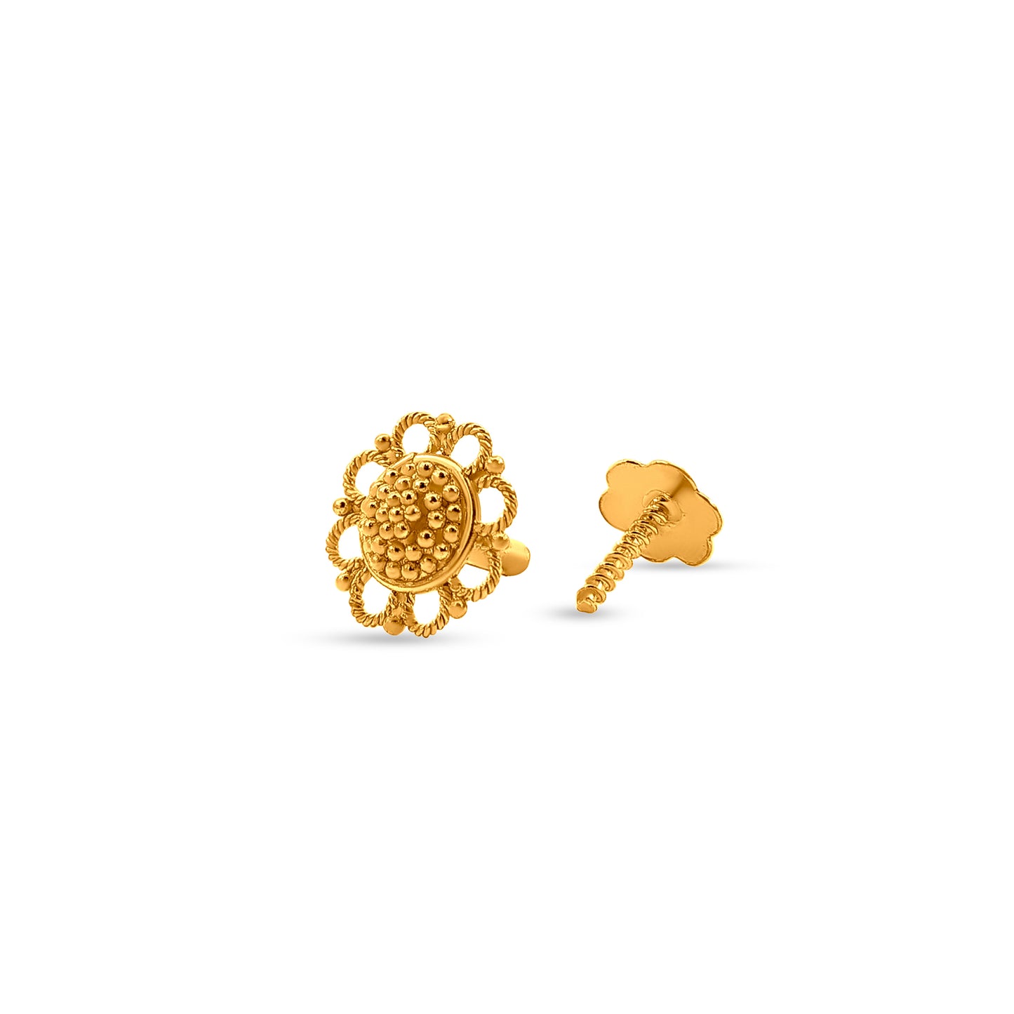 Swarnim Nath: 22k Yellow Gold Tiny Filigree Floral Nose Pin