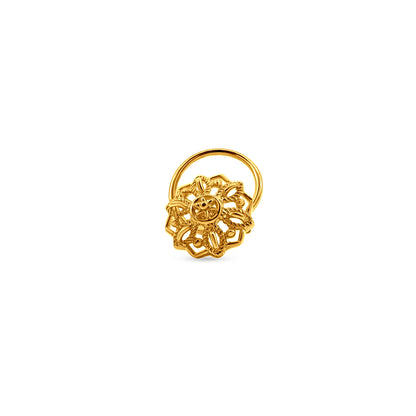 Pushpaakrti: 22k Yellow Gold Wired Intricate Floral Design Nose Pin