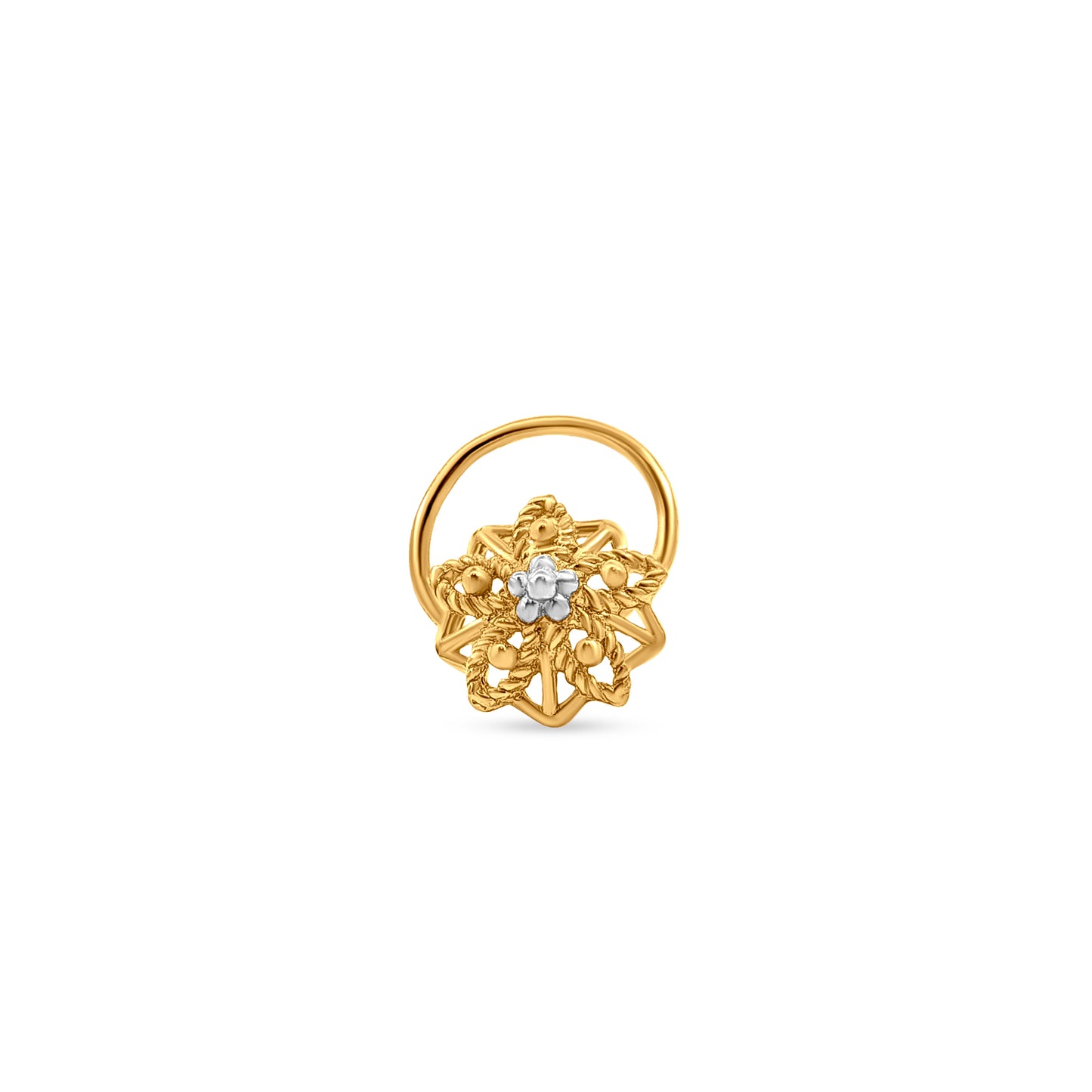 Pushpika: 22k Yellow Gold Floral Blossom Nose Pin