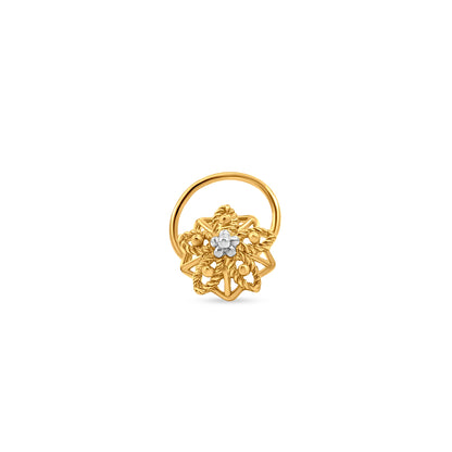 Pushpika: 22k Yellow Gold Floral Blossom Nose Pin
