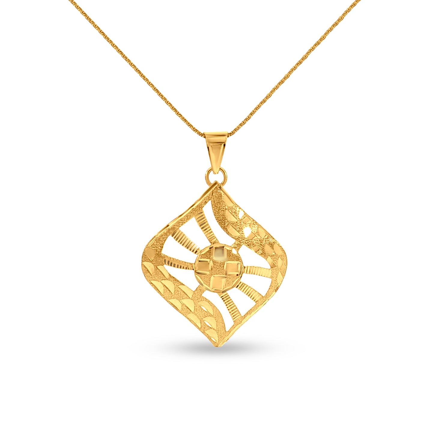 Alankriti: 22K Yellow Gold Designer Pendant and Earring Set