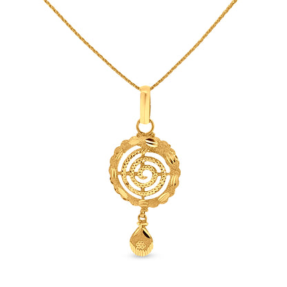 Svarna Kamala: 22K Yellow Gold Swirl Round Pendant and Earring set