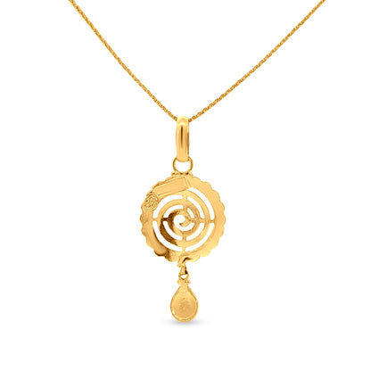 Svarna Kamala: 22K Yellow Gold Swirl Round Pendant and Earring set