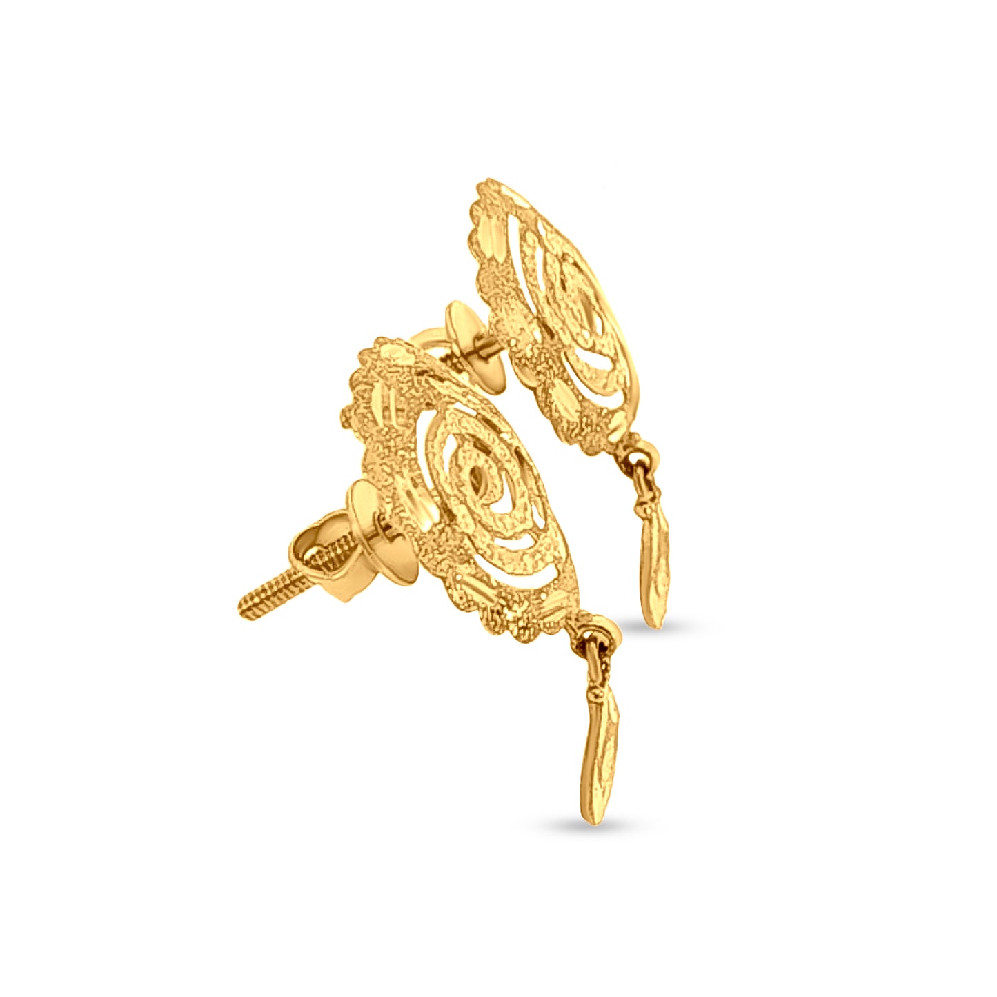Svarna Kamala: 22K Yellow Gold Swirl Round Pendant and Earring set