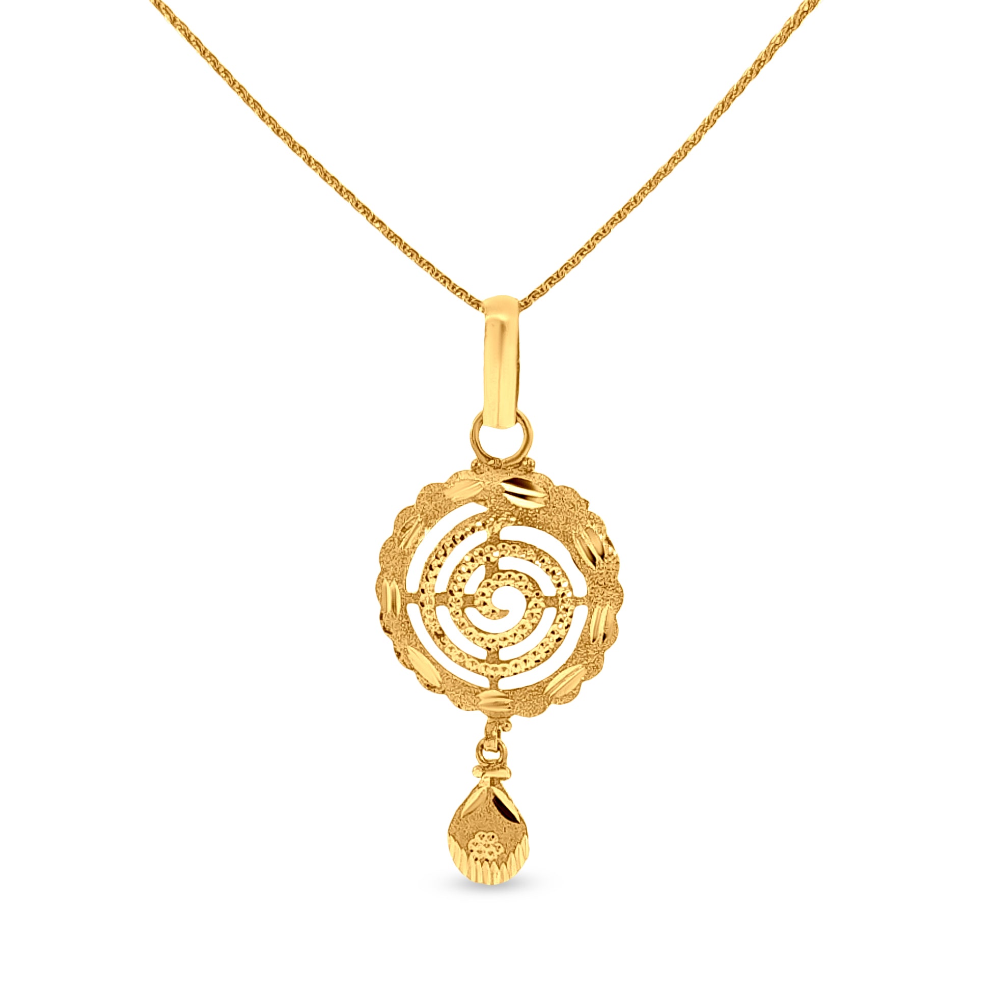 22K Gold Swirl Round Pendant and Earring set