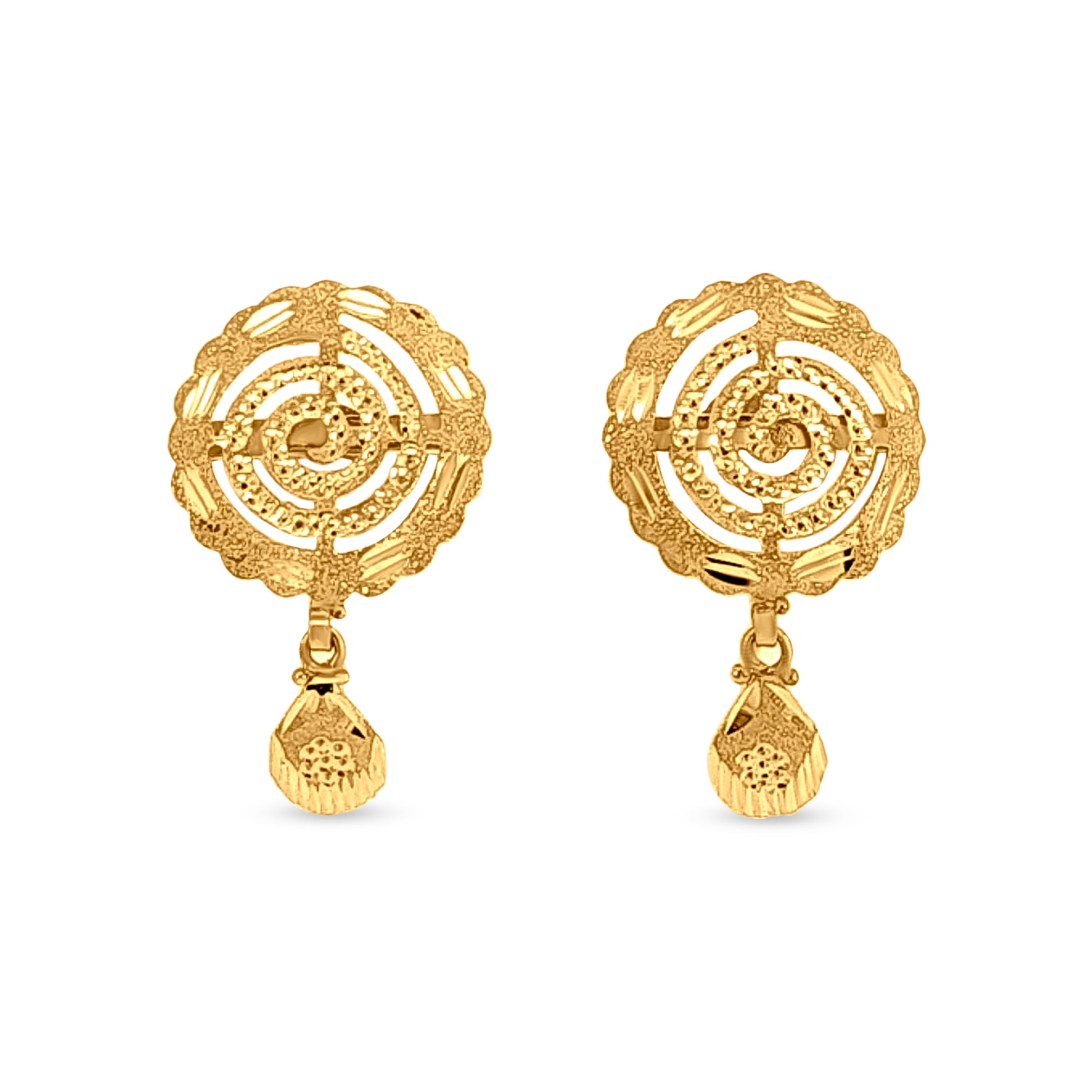 22K Gold Swirl Round Pendant and Earring set