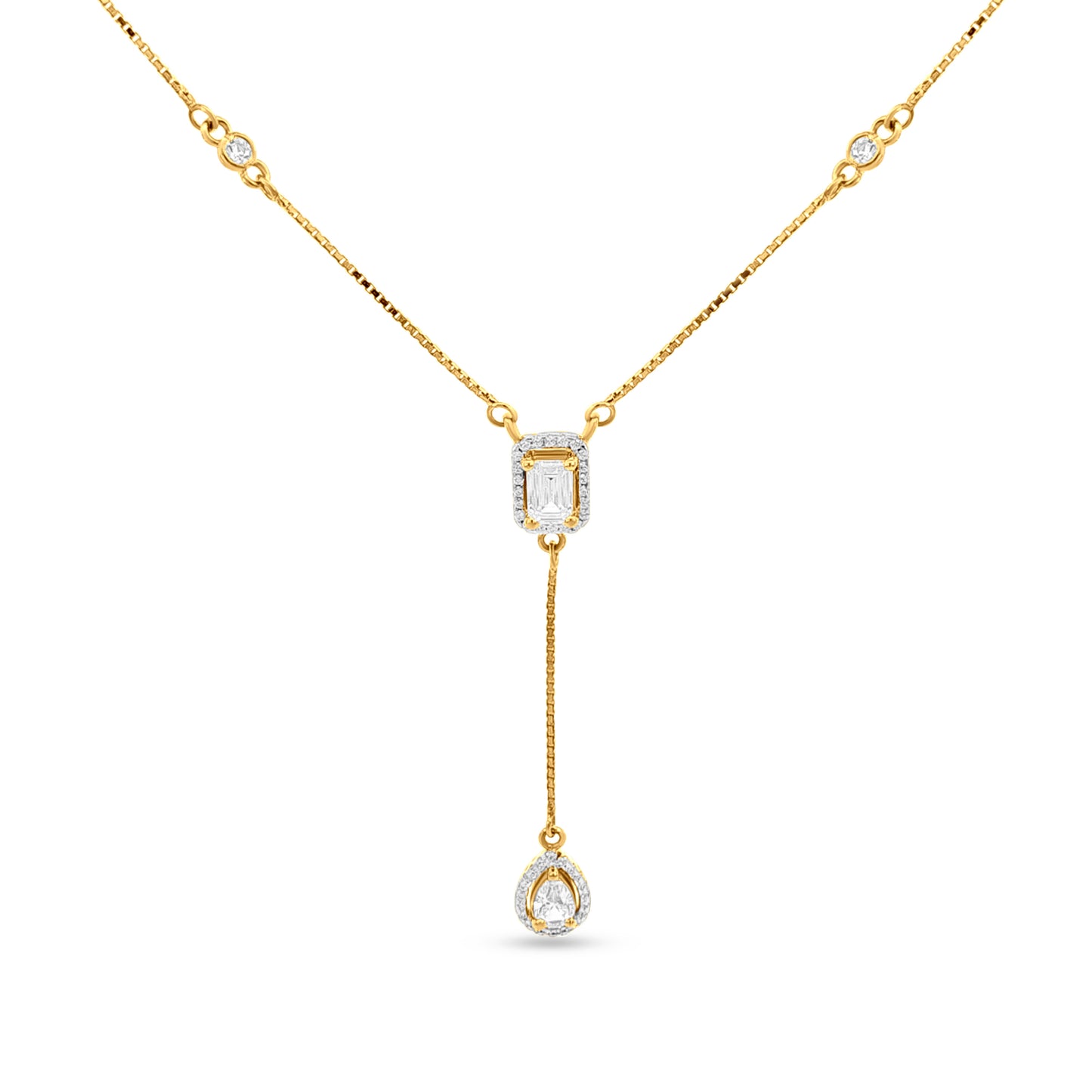 Radiant Glow: 18k Yellow Gold Diamond-Like Stone Pendant & Earring Set