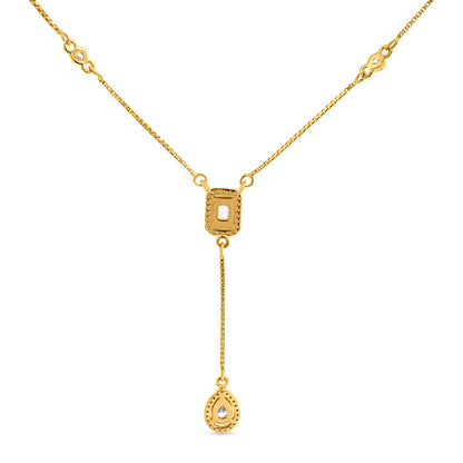 Radiant Glow: 18k Yellow Gold Diamond-Like Stone Pendant & Earring Set