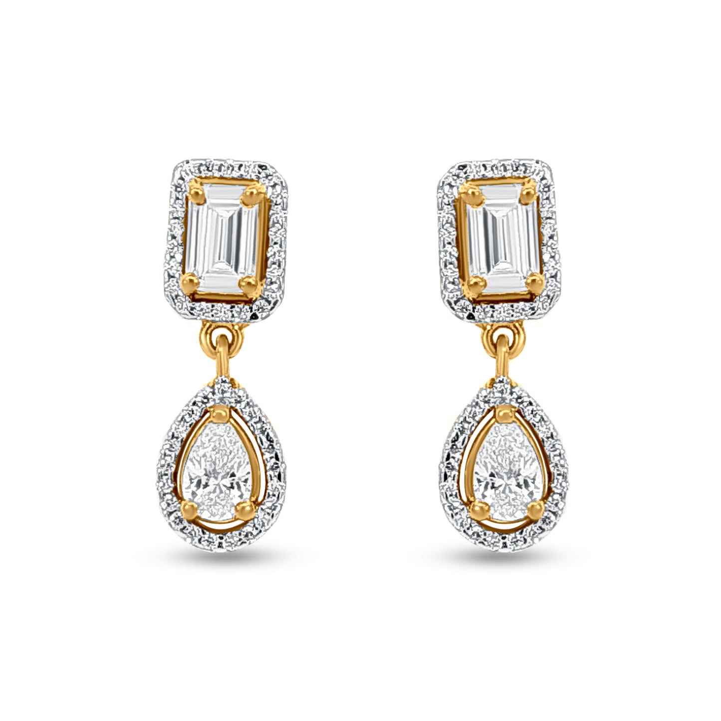 Radiant Glow: 18k Yellow Gold Diamond-Like Stone Pendant & Earring Set
