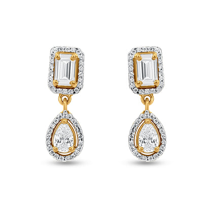 Radiant Glow: 18k Yellow Gold Diamond-Like Stone Pendant & Earring Set