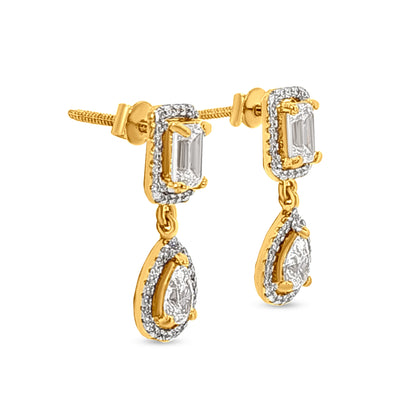 Radiant Glow: 18k Yellow Gold Diamond-Like Stone Pendant & Earring Set