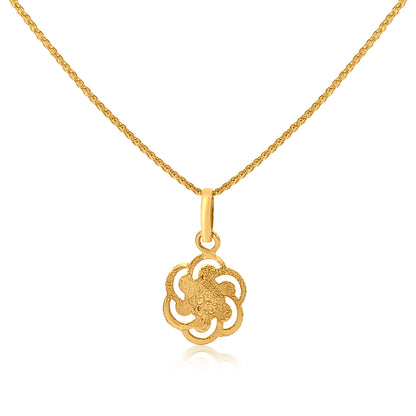 Swarnlata:22K Yellow Gold Swirl Round Pendant and Earring Traditional Set