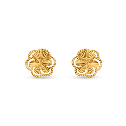 Swarnlata:22K Yellow Gold Swirl Round Pendant and Earring Traditional Set