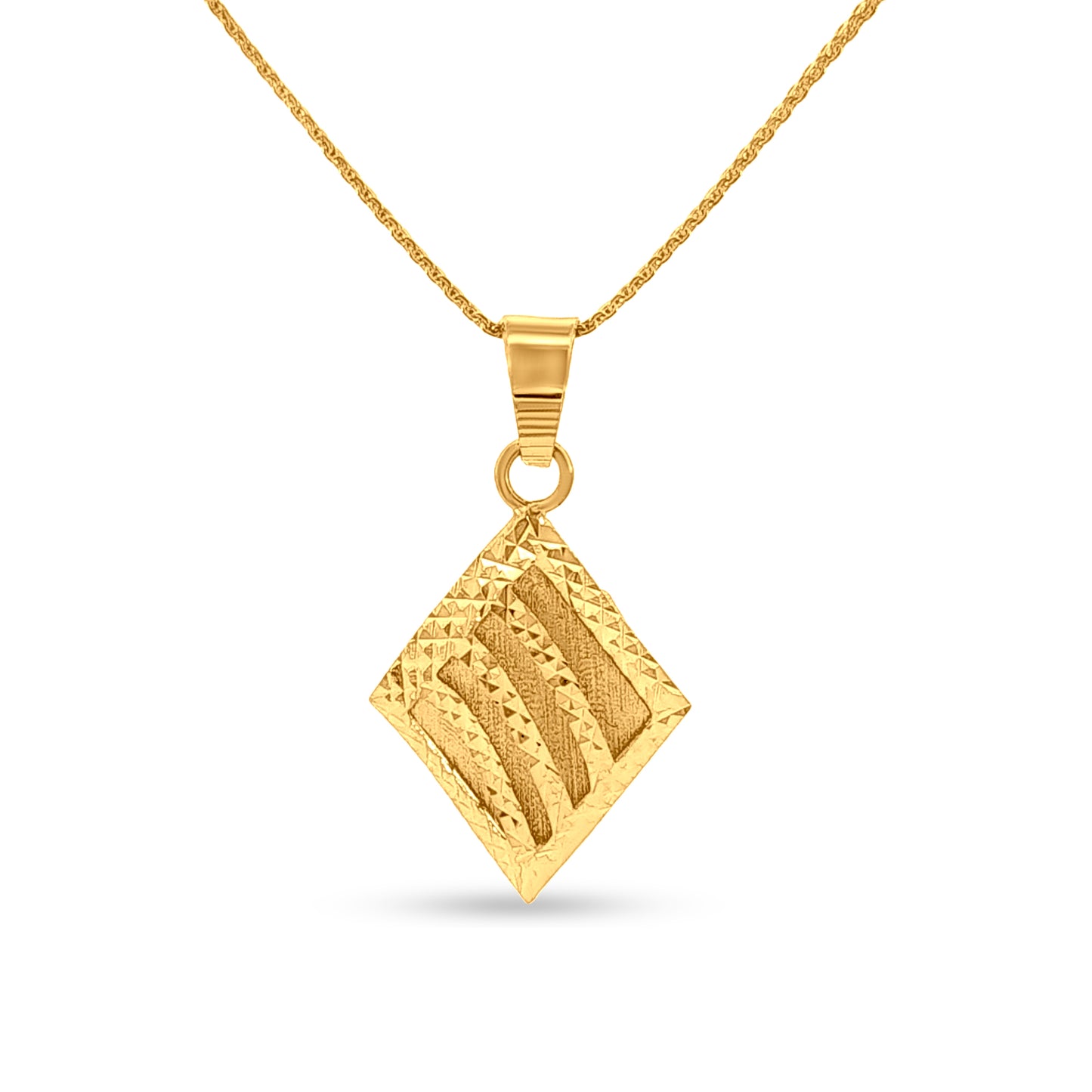 Divya Ratna: 22K Yellow Gold Designer Diamond Shape Pendant and Earrings Set