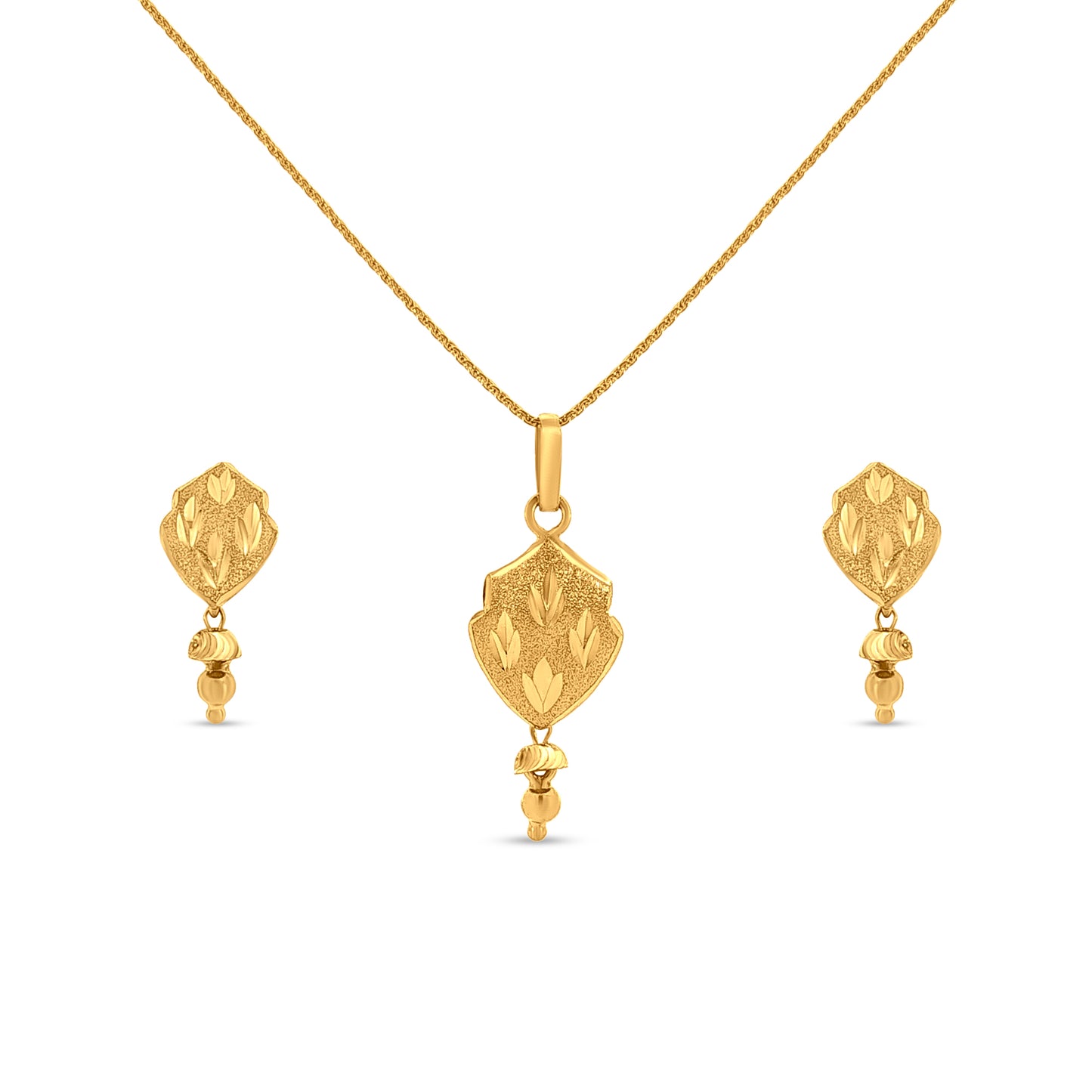 22K Gold Designer Drop Pendant and Earring Set