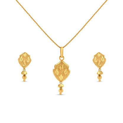 22K Gold Designer Drop Pendant and Earring Set