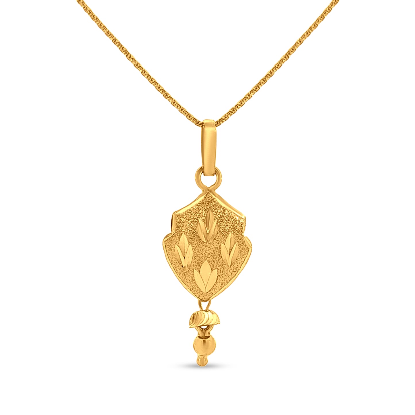 Suvarna Kanchi: 22K Yellow Gold Designer Drop Pendant and Earring Set