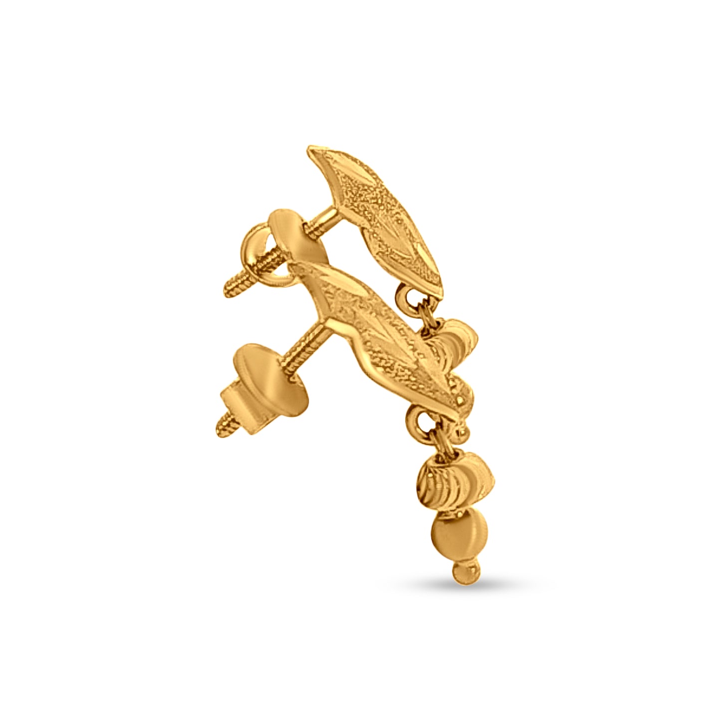 Suvarna Kanchi: 22K Yellow Gold Designer Drop Pendant and Earring Set