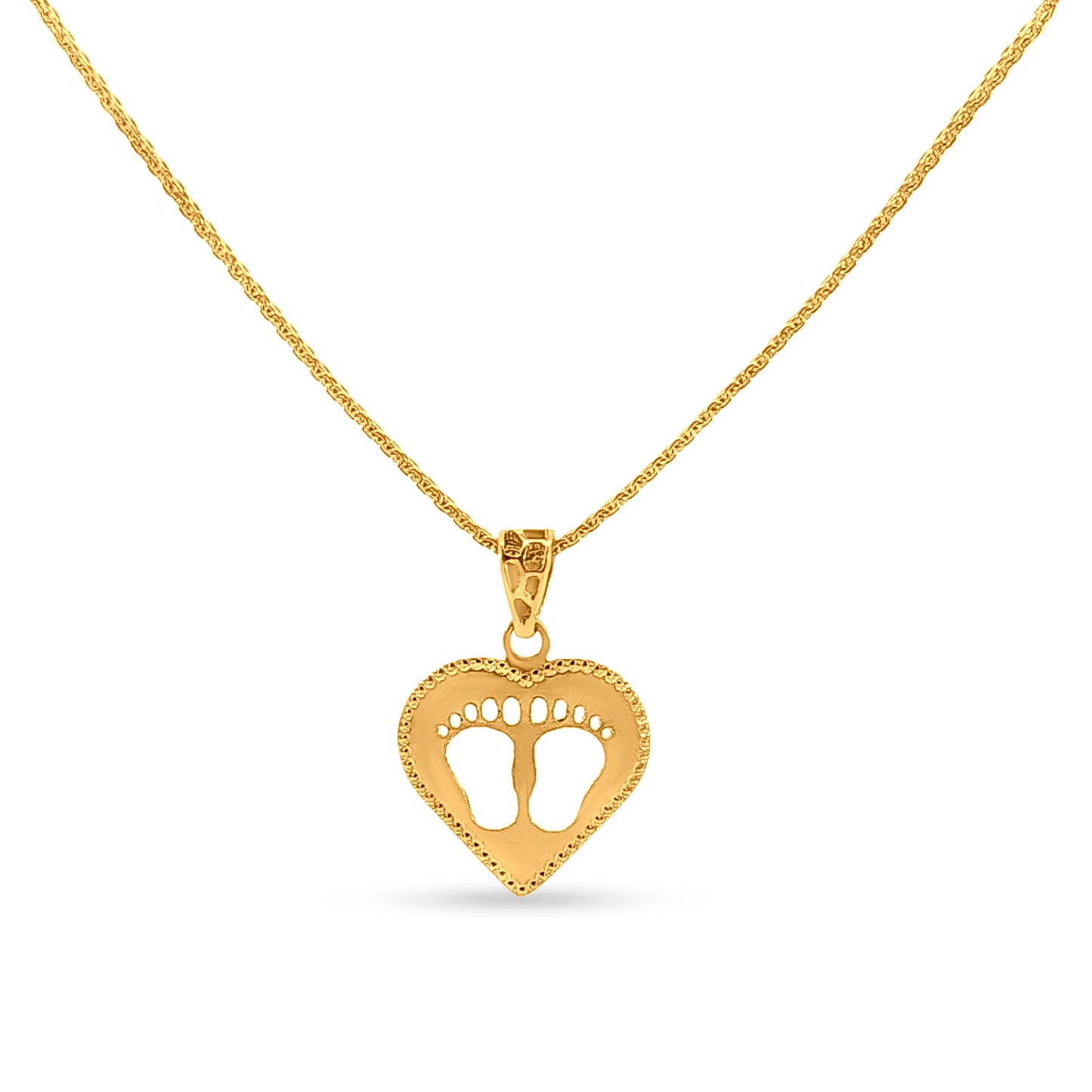 22K Yellow Gold Baby Foot Heart Pendant and Earring Set