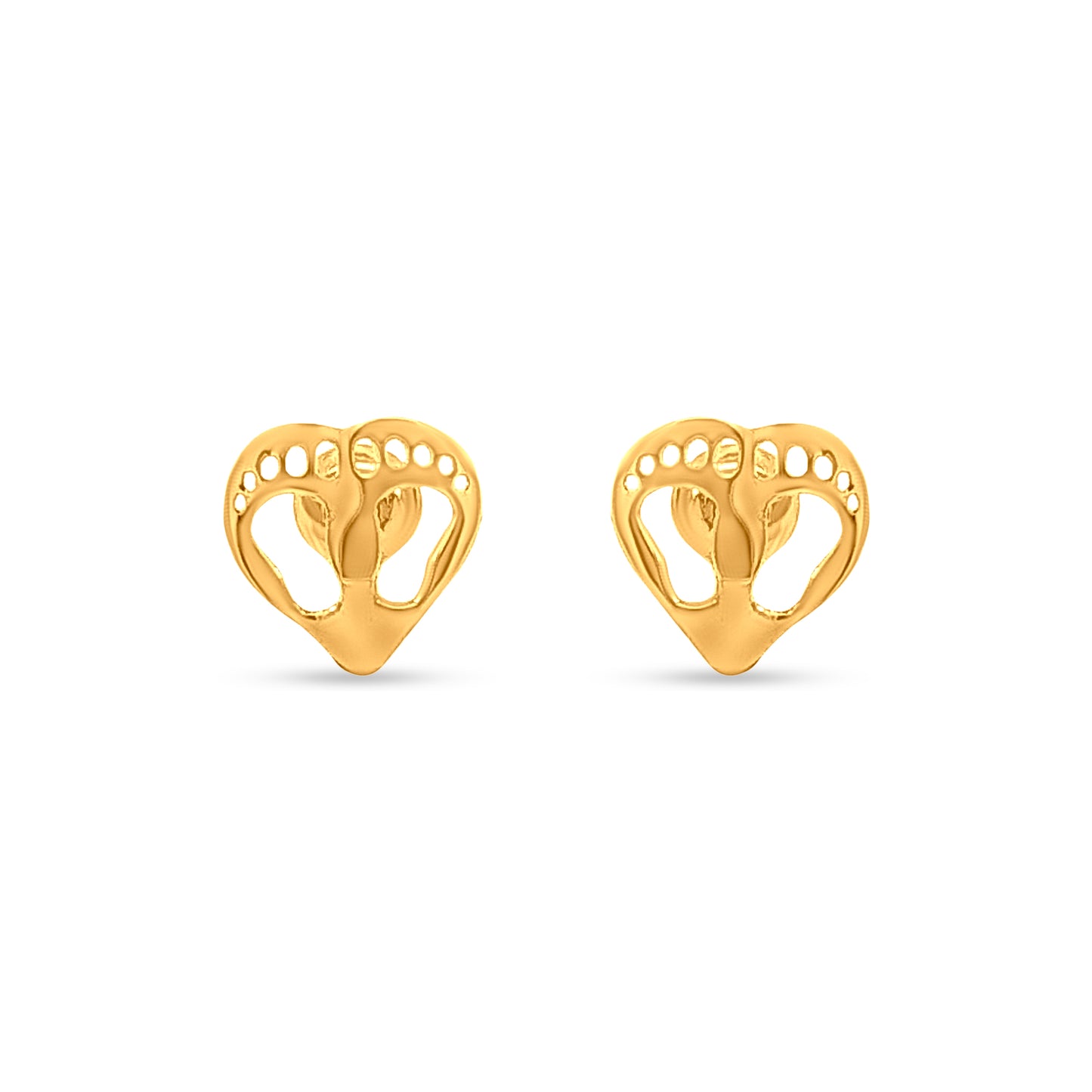 22K Yellow Gold Baby Foot Heart Pendant and Earring Set