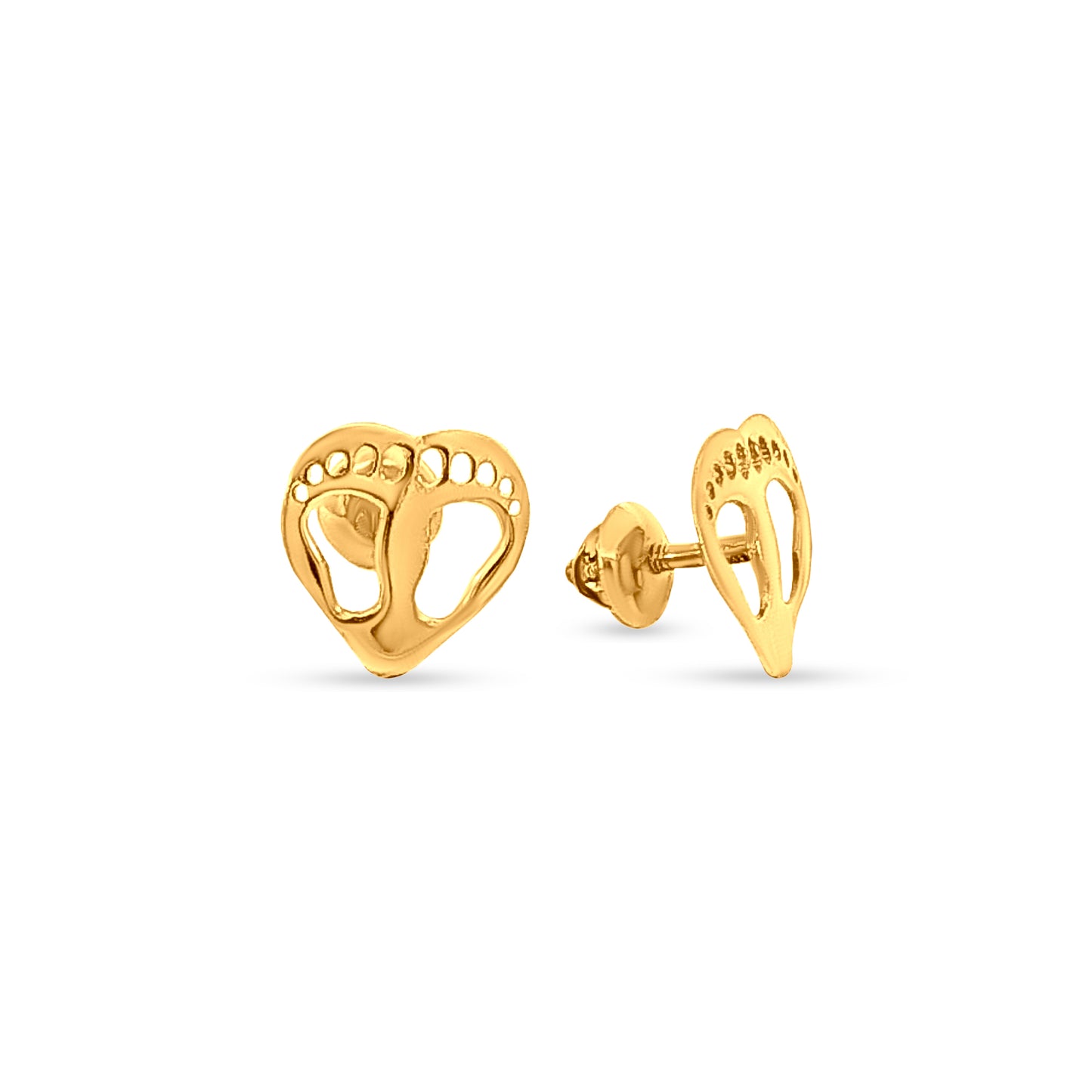 22K Yellow Gold Baby Foot Heart Pendant and Earring Set