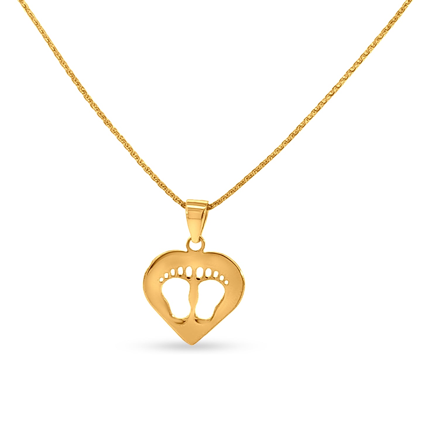 22K Yellow Gold Baby Foot Heart Pendant and Earring Set