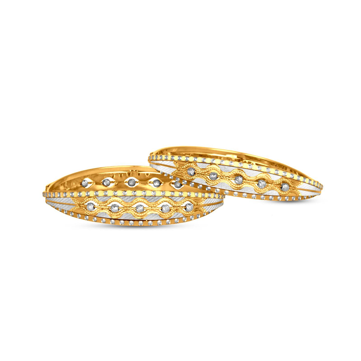 Bead Bangle Set In 22K Gold With Rhodium