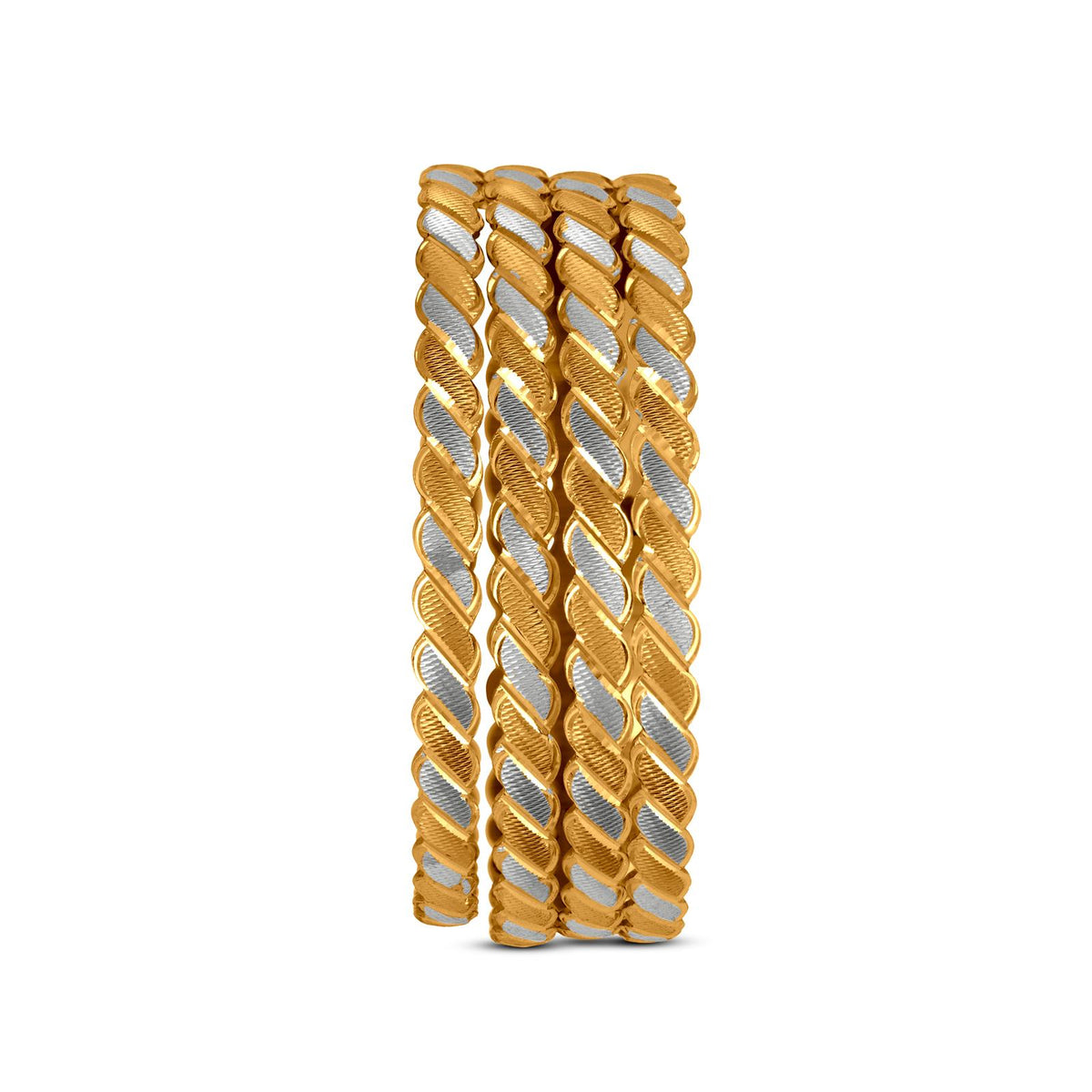 Textured Bangle Set In 22K Gold With Rhodium