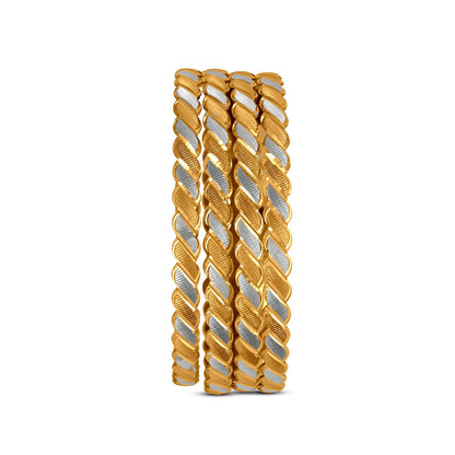 Textured Bangle Set In 22K Gold With Rhodium