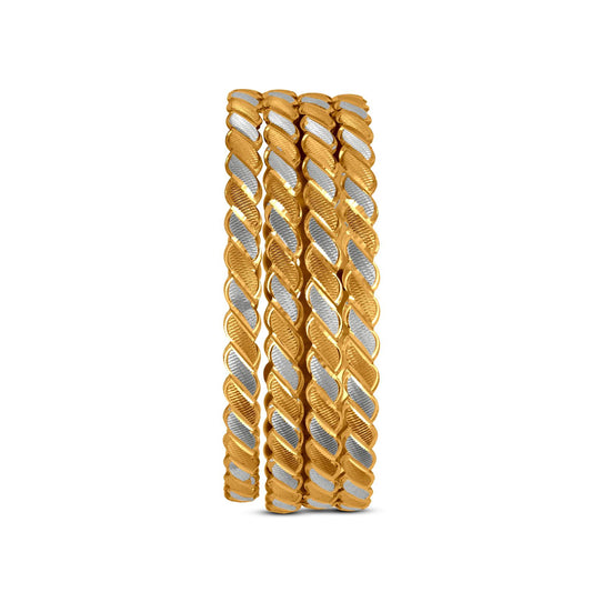Textured Bangle Set In 22K Gold With Rhodium