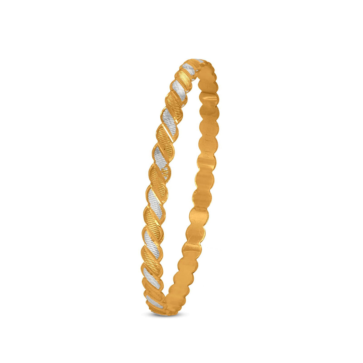 Textured Bangle Set In 22K Gold With Rhodium