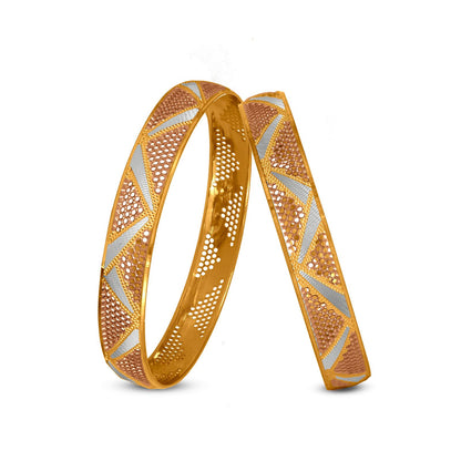Mesh Bangle Set In 22K Gold With Rhodium