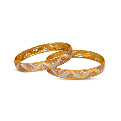 Mesh Bangle Set In 22K Gold With Rhodium