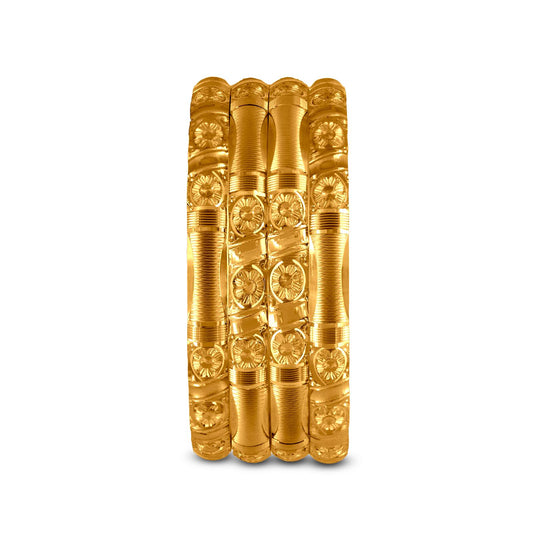 Floral Bangle Set In 22K Gold