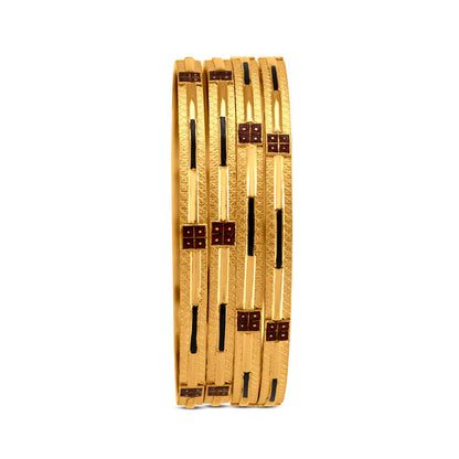 Enamel Accented Bangle Set In 22K Gold
