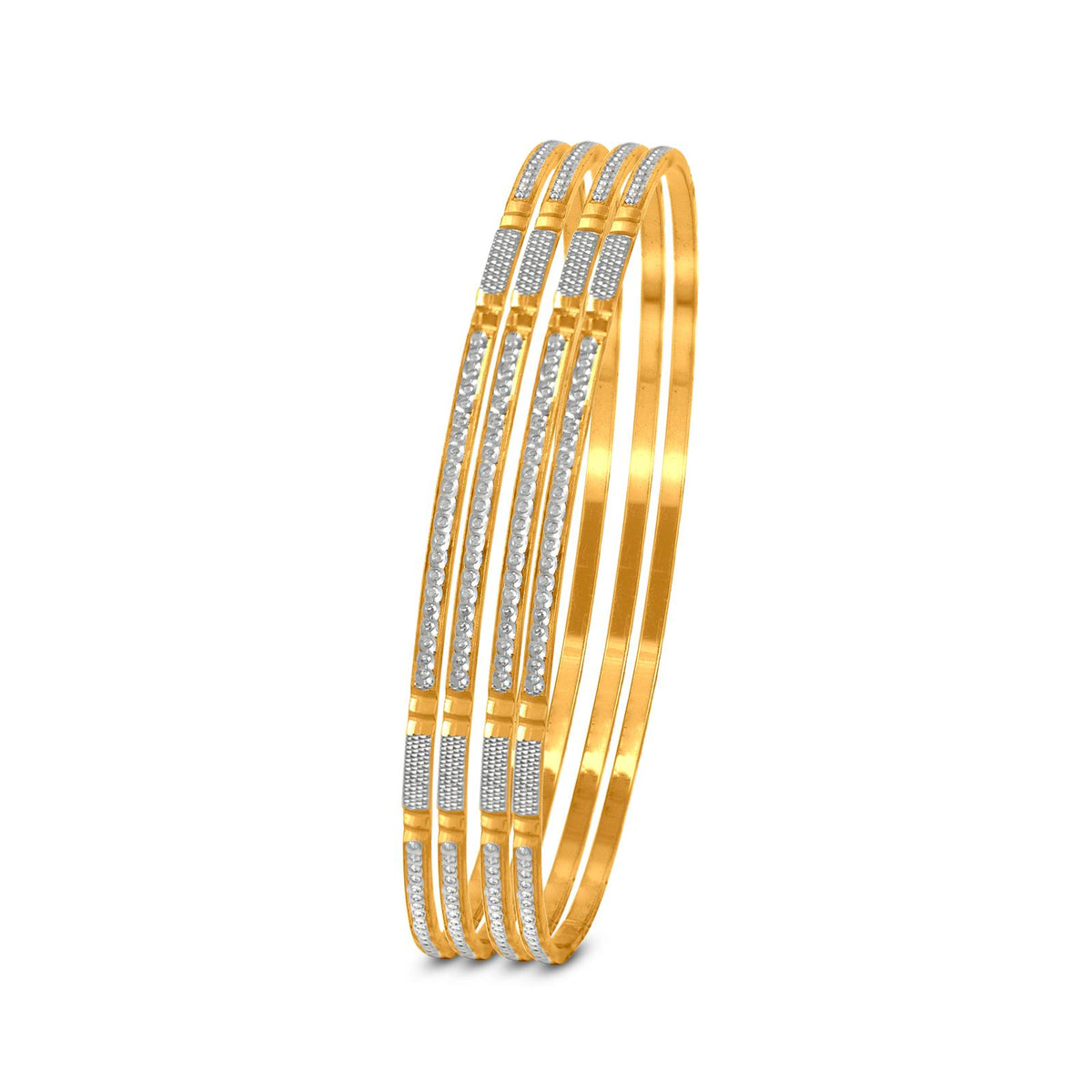Rhodium Accented Bangle Set In 22K Gold