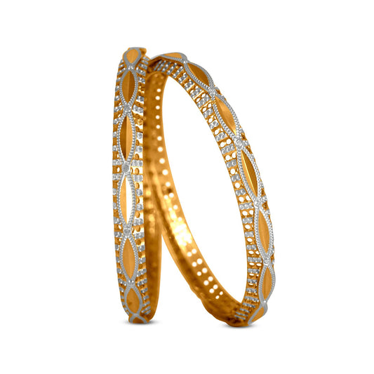 Ornate Bangle Set In 22K Gold With Rhodium