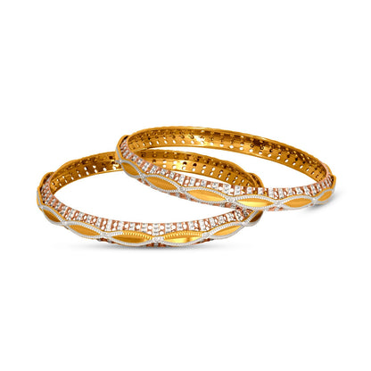 Ornate Bangle Set In 22K Gold With Rhodium