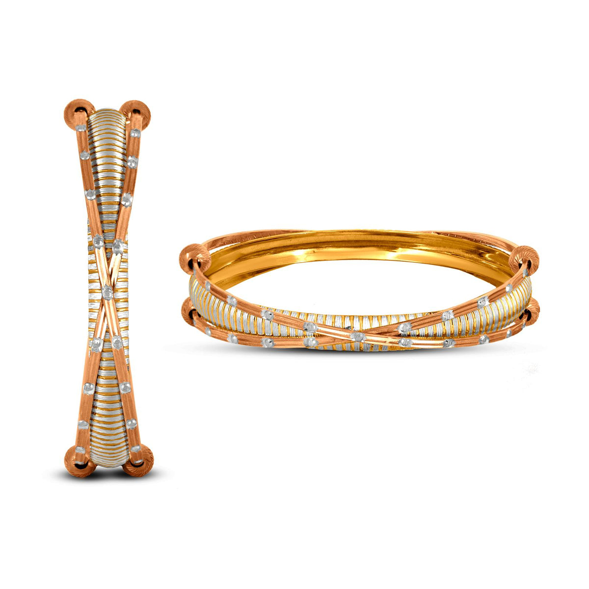 Intertwined Bangle Set In 22K Gold With Rhodium