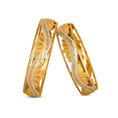 Lotus Bangle Set In 22K Gold With Rhodium