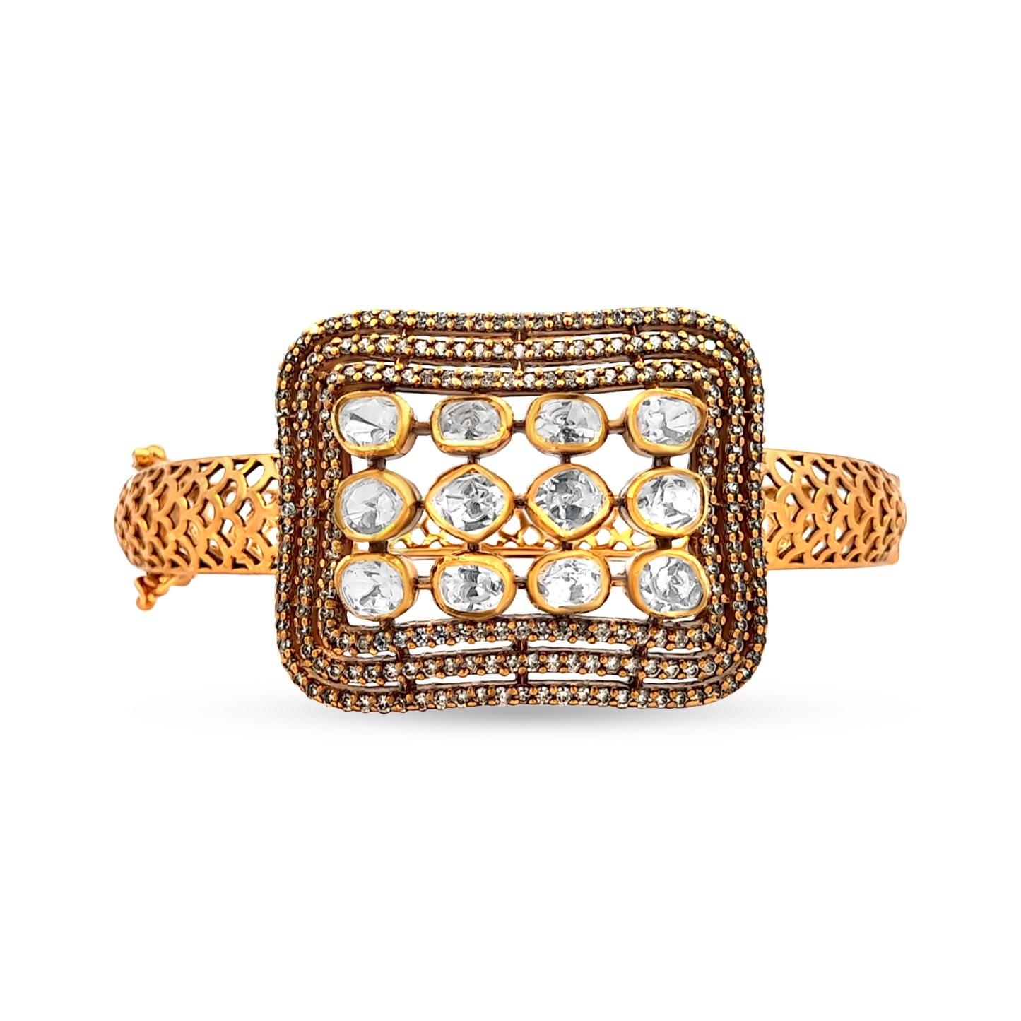Mallika's Royal 925 Silver Kundan Openable Cuff Bangle