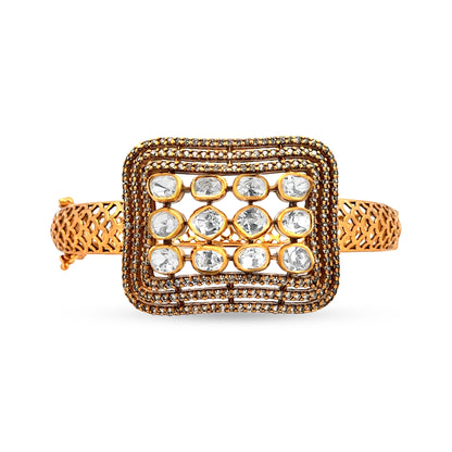 Mallika's Royal 925 Silver Kundan Openable Cuff Bangle
